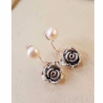 925純銀製珍珠玫瑰造型耳環